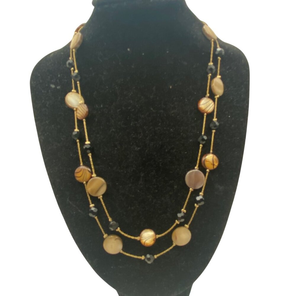 Beaded Station Necklace Earring Set Park Lane Style Unmarked Shell Glass Earthy - Picture 9 of 12
